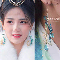 DREJEW Changyue Jinming ต่างหูแบบเดียวกันกวางสีขาวสไตล์โบราณต่างหูแบบต่างหูระย้ายาวของ Hanfu ออกแบบแฟขั่นเทรนด์ใหม่