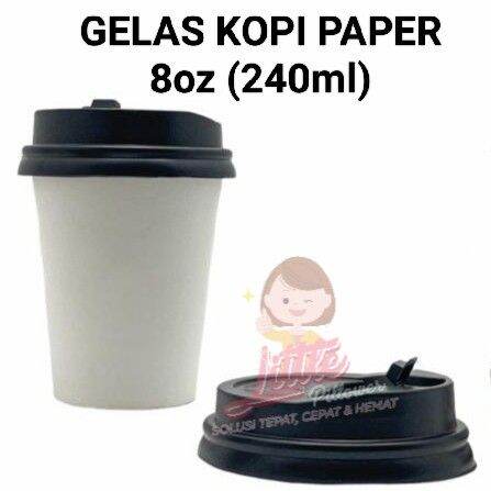 (Isi 50pcs) Paper Cup Kopi 8oz + tutup - Gelas Kopi Paper 240ml - Paper ...