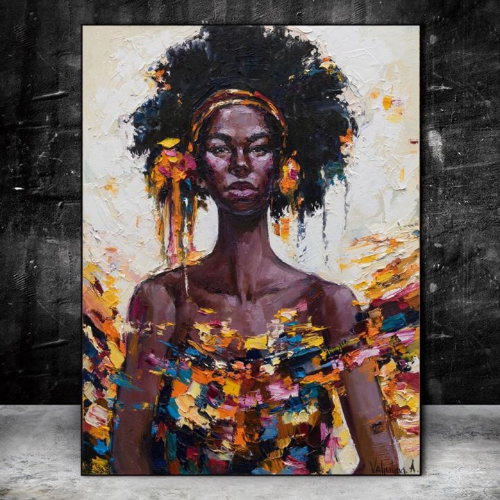 ภาพวาดสีน้ำมันผู้หญิงแอฟริกันพิมพ์บนผ้าใบ-art-พิมพ์-สาวสีดำที่สวยงาม-pop-art-ภาพวาดผ้าใบ-perfect-wall-art-สำหรับห้องนั่งเล่น-ภาพคุณภาพสูง-ตกแต่งบ้าน