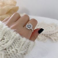 Personality Fashion Vintage New Sunflower Rings For Women Punk Thai Silver Resizable Rings