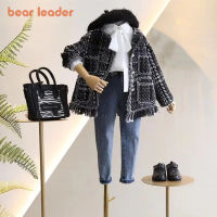 Bear Leader 2023ใหม่ฤดูใบไม้ผลิฤดูใบไม้ร่วง2-7ปีสำหรับเด็กผู้หญิงเสื้อโค้ทยาวสั้นพู่สีเข้าคู่แขนสั้นแจ๊คเก็ต