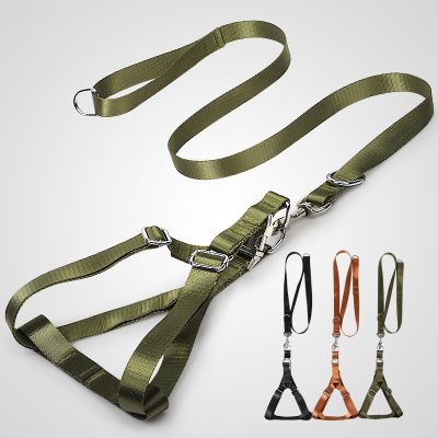 [HOT!] Adjustable Vest Harness Sets Pet Nylon Military Style Walking Dog Leash Lead Outdoor Supplies For Medium Large Dogs Army Green