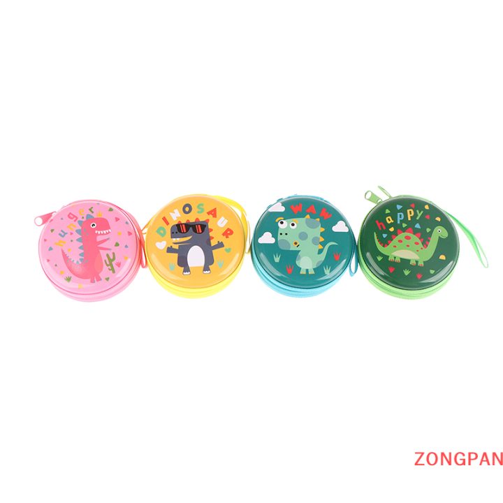 zongpan-กระเป๋าไดโนเสาร์ที่น่ารักกระเป๋าใส่เหรียญทรงกลมพิมพ์ลายน่ารักกระเป๋าสตางค์มีซิปกระเป๋าสตางค์สำหรับเด็กหญิงเด็กชายที่เก็บหูฟัง