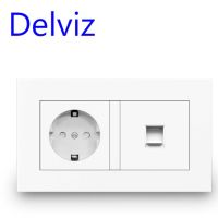 Delviz Rj45คอมพิวเตอร์เบ้าติดผนังคอมพิวเตอร์เชื่อมต่อแจ็ค Cat5e สายต่อเครือข่ายอินเตอร์เฟซเป้าปลั๊กตัวเมียมาตรฐาน Eu