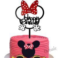 【Ready Stock】 ✎₪۞ E05 Acrylic Minnie Micke Happy Birthday Cake Topper Bow Mouse Cupcake Topper Kids Birthday Pary Cake Decor