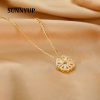 SUNNY Retro สร้อยคอจี้หัวใจสี่ใบแบบพับได้,สร้อยคอแม่เหล็กสำหรับผู้หญิงสร้อยคอโซ่กระดูกไหปลาร้าของขวัญ