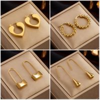 DIEYURO 316L Stainless Steel Heart Lock Hoop Earrings For Women High Quality Gold Color Girls Ear Jewelry Party Wedding Gifts