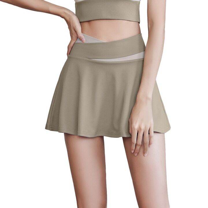 color-blocking-fake-two-piece-short-skirt-anti-aliasing-shorts-high-elastic-nude-tight-sports-skirt-running-tennis-fitness-suit