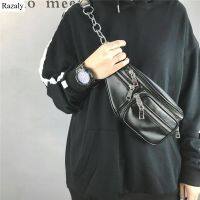 【YF】 Razaly brand high quality silver chain crossbody chest bag men and women protector small black leather shoulder pouch