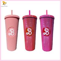 SNSQDYW0010 พร้อมหลอดดูด ขวดน้ำหลอด ภาพยนตร์บาร์บี้ Barbiee Studded Tumbler ถ้วยดื่มน้ำ Bling Bling อุปกรณ์ปาร์ตี้ตุ๊กตาบาร์บี้ ถ้วยบาร์บิสีชมพู ฟิตเนสท่องเที่ยว