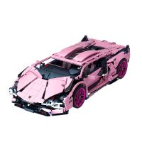 2023 เข้ากันได้กับ Girls Series Pink Lamborghini Mechanical Group Car Building Blocks Boys รถสปอร์ตประกอบรีโมทคอนล