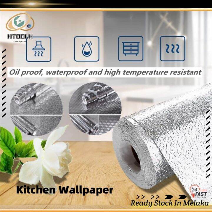 【HTOOLH】Aluminium Foil Kitchen Wallpaper Oilproof 40X100Cm Self