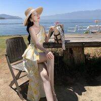 Thai seaside resort summer beach dress female flower dew package hip waist inclined shoulder dress split cultivate ones morality dress