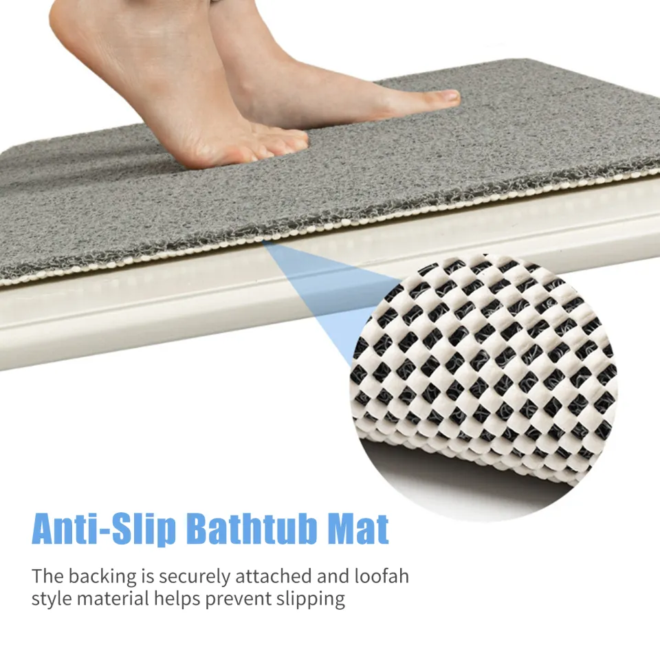 Shower Mat Bathtub Quick Drying PVC Loofah Black Rectangular 24x16