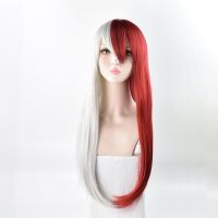 My Hero Academy Todoroki Shoto Women Long Wig Cosplay Costume Boku no Hero Academy Hair Red and White Halloween Party Wigs