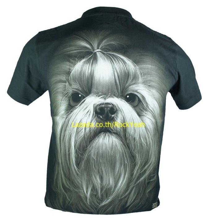 เสื้อลาย-หน้าสุนัข-ชิสุ-shih-tzu-dog-เต็มหน้า-ไซส์ยุโรป-เสื้อยืดสีดำ-สกรีนจมแน่น-หน้าหลัง-rca214-ส่งจากกทม