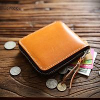 LEACOOL Genuine Leather Wallet For Men Women Vintage Mens Short Zipper Wallets Purse With Card Holder Coin Pocket Money Bag