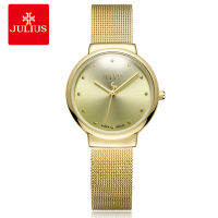 JULIUS JA-426L Womens Ultra Thin Silver Gold Brown Black Mesh Stainless Steel Fashion Casual Watch Female Waterproof Wristwatch