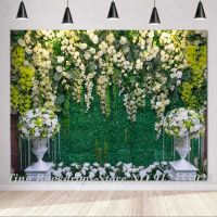 Wedding Flowers Stage Photography Background Marriage Couple Green Grass Wall Backdrops Vinyl Poster For Photo Studio Photoshoot