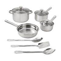 Mainstays สแตนเลส Set Alat Masak 10ชิ้นชุดหม้อหุงต้มชุดกระถางและกระทะ Set Alat Masak ครัว