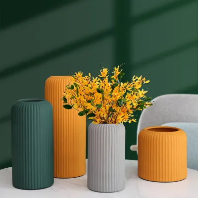 Nordic Morandi Roman Column Color Matte Texture Dried Flower Ceramic Vase For Home Display Desktop Decor Crafts Art Vase Gift