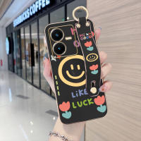 เคสโทรศัพท์ Realme C30s Vivo Y22 Vivo Y22s ปลอก Hp Realmic30s Vivoy22เคส (พร้อมสายรัดข้อมือ) Soft Square Edge สาวการ์ตูนรูปแบบรอยยิ้มปลอกชุบเปลือกโทรศัพท์หรูหราชุบเคสโทรศัพท์อ่อน