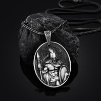 Mens Titanium Steel Retro Accessories Mens Necklace Tag New Sweater Chain Spartan Warrior Pendant Necklace