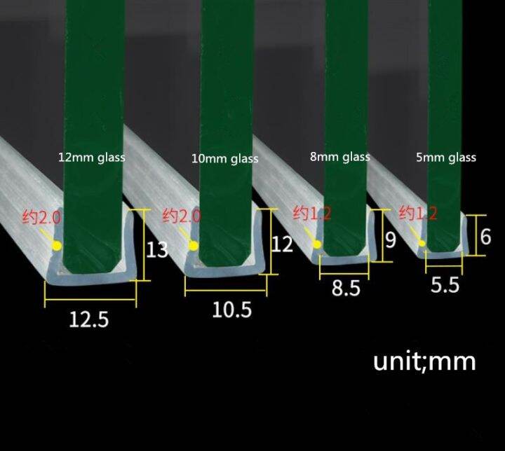 2m / lot Ushaped silicone rubber shower door glass window seal