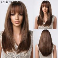 LOUIS FERRE Medium Length Brown Straight Synthetic Hair Cosplay Wig With Bangs for Women Daily Party High Temperture Fiber Wig [ Hot sell ] vpdcmi