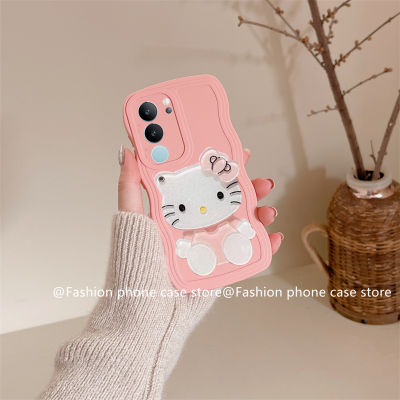 Phone Case เคส VIVOV29 VIVO V29e V29 Pro 5G เรียบง่ายลายคลื่นของเเข็งสีใหญ่พร้อมเคสนิ่มสำหรับปกป้องเลนส์กระจกแต่งหน้า Hello Kitty 2023