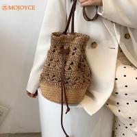 Straw Women Hand- Handbag Rattan Bucket Drawstring Crossbody Bags Women Summer Purse for Travel Shopping