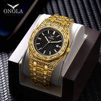 ONOLA brand vintage watch man waterproof Original steel band wristwatch fashion casual luxury gold mens watch relogio masculino