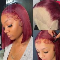 Burgundy HD Transparent Short Bob Human Hair Wigs Peruvian 99J Red Straight 13x6x1 Lace Front Wig For Women Pre Plucked [ Hot sell ] TOY CENTER