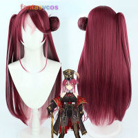 Hololive Vtuber Houshou Marine Cosplay Wig 85cm Red Pink Mixed Long Bun Straight Heat Resistant Synthetic Hair Halloween Wigs