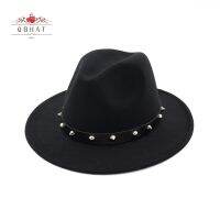 QBHAT Unisex Adults Age Group Rivet Sombrero Wool Felt Fedora Hats Men Women Flat Brim Jazz Formal Hat Panama Gambler Trilby