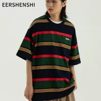 EERSHENSHI เสื้อยืดลายทางใหม่ของผู้ชายดีไซน์สดใสและระบายอากาศได้ดีแขนสั้นแบบคู่