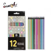 ☊✺ Seamiart ดินสอสีเมทัลลิก้า 12 สีสําหรับวาดภาพร่างสเก็ตภาพสีดํา