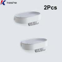 KESHE 2Pcs พร้อมตะขอ6อัน จานสบู่ กับท่อระบายน้ำ ไม่มีการเจาะ ที่วางสบู่ ใช้งานได้จริง พลาสติกทำจากพลาสติก กล่องใส่สบู่ ฝักบัวห้องน้ำห้องครัว