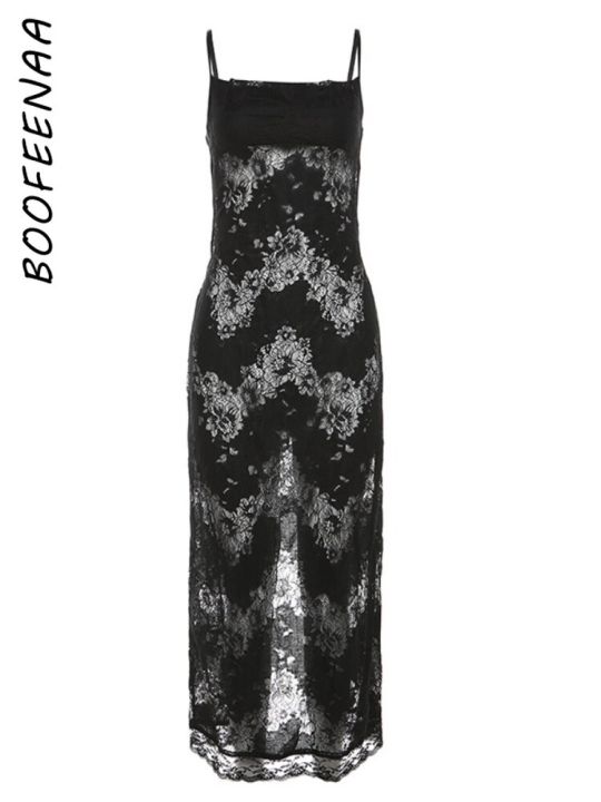 boofeenaa-ชุดเดรสสีดำลูกไม้ลายดอกผ้าบางสำหรับผู้หญิงชุดเดรสยาวเปลือยหลัง-c71-ch18สำหรับใส่ในคลับฤดูร้อน