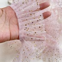 Lolita Pink Bronzing Star Mesh Densified Pleated Lace DIY Hat Headwear Craft Reflective Fabric Clothes Skirt Sewing Decoration Sewing Machine Parts  A