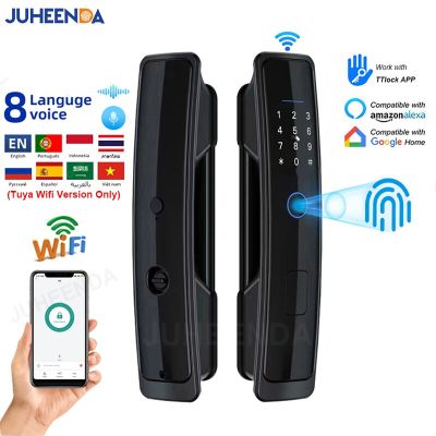 Tuya ล็อคอัจฉริยะ Wifi ไบโอเมตริกซ์ดิจิตอล Keyless Home Entry เครื่องลายนิ้วมือล็อคประตู/รหัสผ่าน/บัตร/ปลดล็อครีโมทแอป