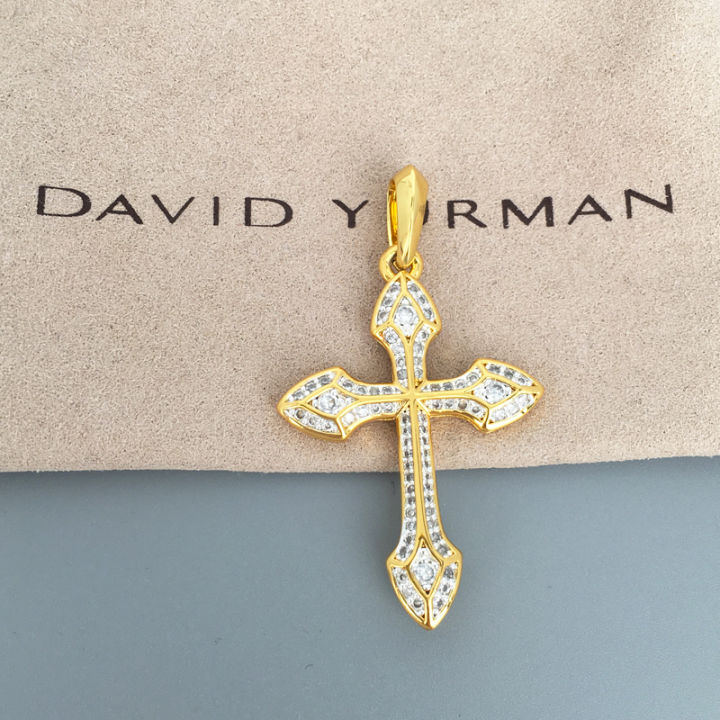 david-yurman-สร้อยคอ-david-yurman-gothic-cross-amulet-กับ-pave-เพชรและ18k-สีเหลืองทองจี้เงินชุบ-d25501m88adi