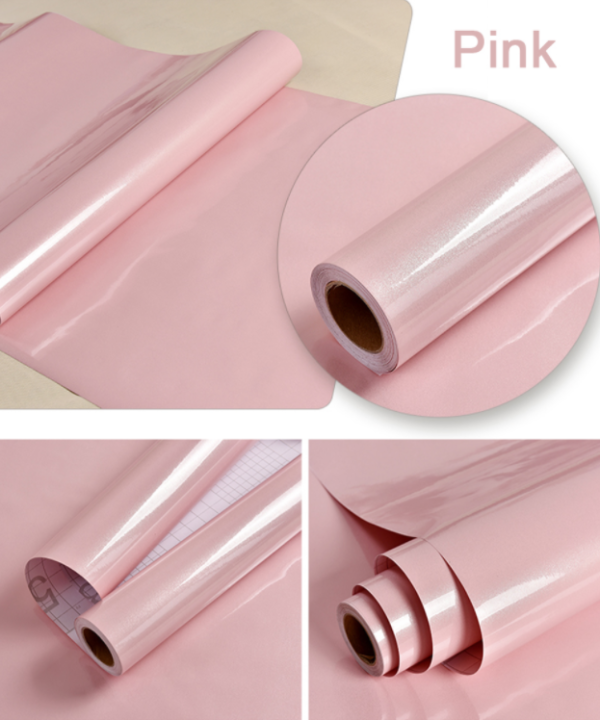 LIGHT PINK GLOSSY PLAIN COLOR WALLPAPER 40cm x 5mSelf Adhesive PVC DIY