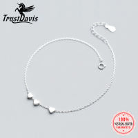 TrustDavis 100 925เงินสเตอร์ลิงแฟชั่นน่ารักสามหัวใจ Anklets สำหรับผู้หญิงเลดี้เงิน925เครื่องประดับของขวัญวันเกิด DA1152