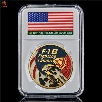 USA Air Force Weapon F-16 Fighting Falcon Military Gold/Silver Plated Metal Challenge Souvenir Coin W/PCCB Holder