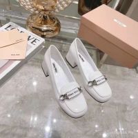 miumiuˉNew Style 2022 Loafers Womens Patent Leather Round Toe Chain Mid-Heel Thick Heel Mary Jane Shoes