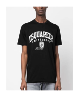 Dsquared2 S74GD11เสื้อยืดพิมพ์ลายผ้าฝ้ายแขนสั้นลำลองคอกลมสีดำสำหรับผู้ชายฤดูใบไม้ผลิ/ฤดูร้อน