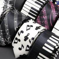 Classic Fashion Men 39;s Music Tie Holiday Festival Printed Piano Guitar Smiling Face Polyester 5cm Width Black Wihte Necktie Gift