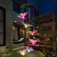 LED Solar Wind Chime Light Butterfly Style Outdoor Waterproof Garden Garland Hanging Lights Christmas Holiday Solar Lamp Decor