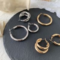 【YP】 Metal Round Hoop Earrings Gold/Silver Hanging Ear Jewelry